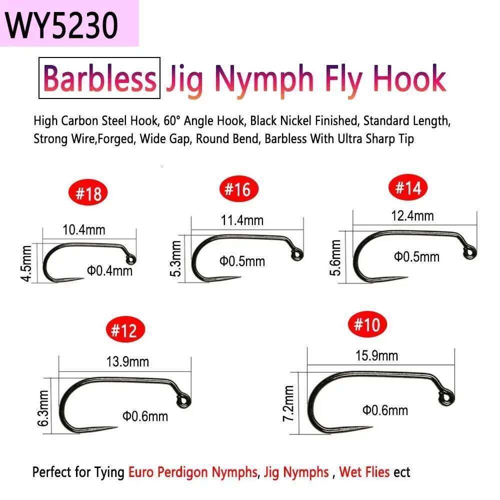 Bimoo 50pcs High Carbon Steel Barb & Barbless Tying Hook For Dry Wet Jig Nymph Egg Caddis Pupa Fly Trout Fishing Lure Z260228