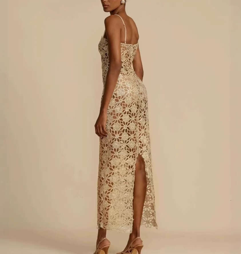 2026 a2 spring niche fashion brand gold thread flower lace goddess style sexy slim fit long skirt
