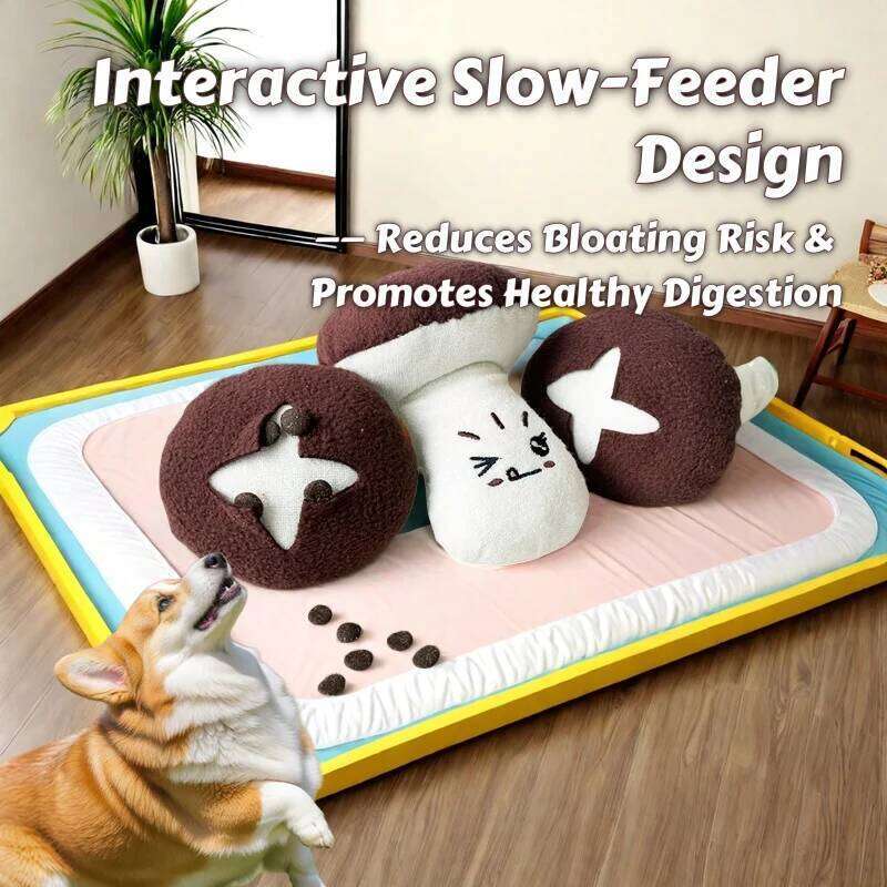 Pet Supplies Hide Find Squeaky Mushroom Chew Toy Hidden Treat Pockets Chew Resistant & Silicone Caps for Interactive Scent Driven Play