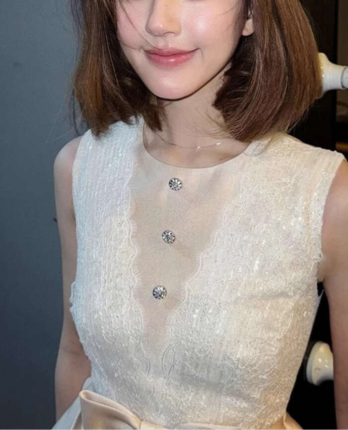 2026 a3 Spring/Summer Celebrity Style Sweet and Gentle White Moonlight Charm Sleeveless Bow Puff Short Skirt