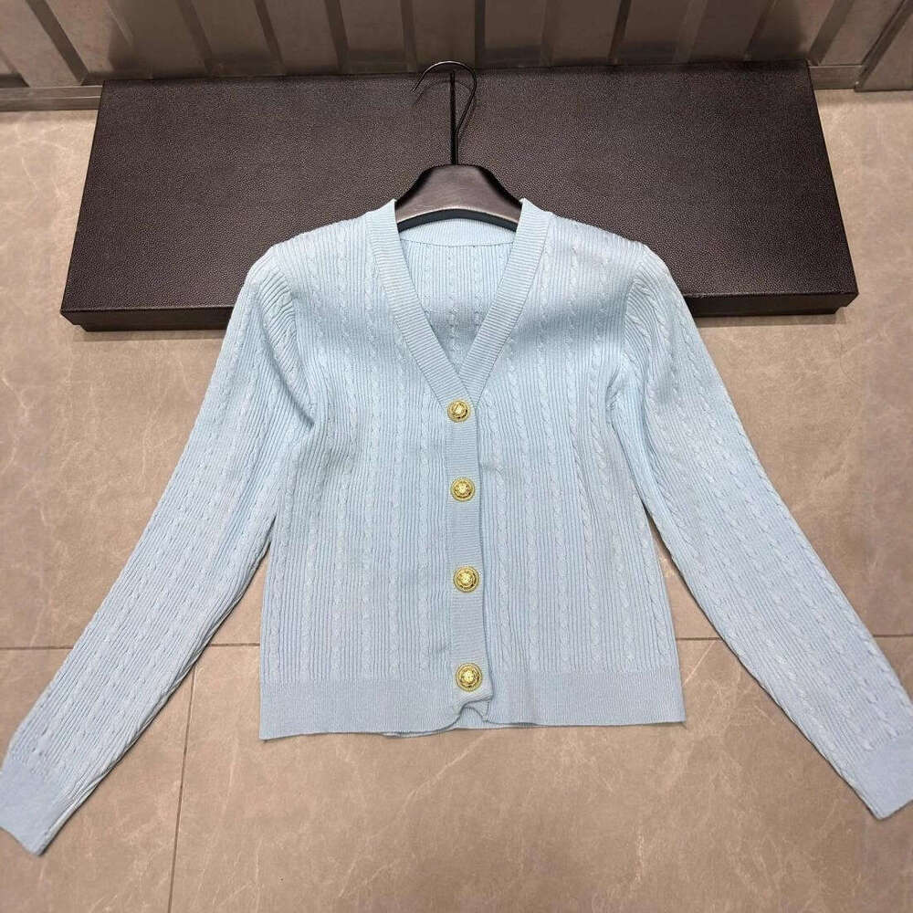 2026 autumn new women's candy A1 colored a1 woven knitted long sleeved single breasted V-neck cardigan loose and versatile top
