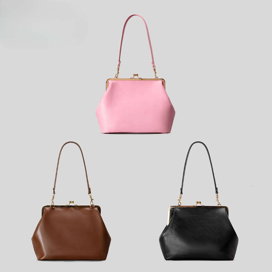 Fashion Large Kisslock Clutch Bag For Clip Shell Women Shoulder Bags Luxury Soft Pu Leather Pink Color Handbags Tote