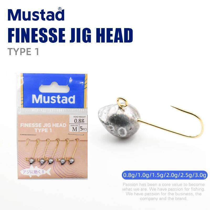 Mustad Finesse Jig Head Hooks 0.8g 1.0g 1.5g 2.0g 2.5g 3.0g Fishing Hook Fish Accessories Z260228