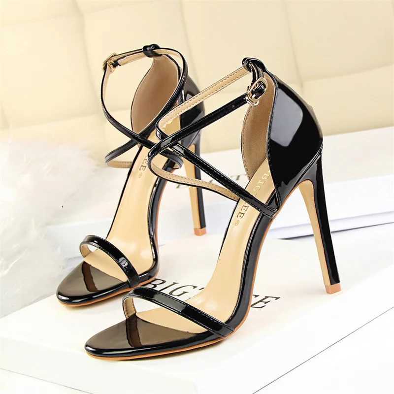 Women Thin High Heels Summer Champagne Gold Open Toe Strap Sandals Roman Pumps Gladiators Hollow Cross Strap Sandals K260228