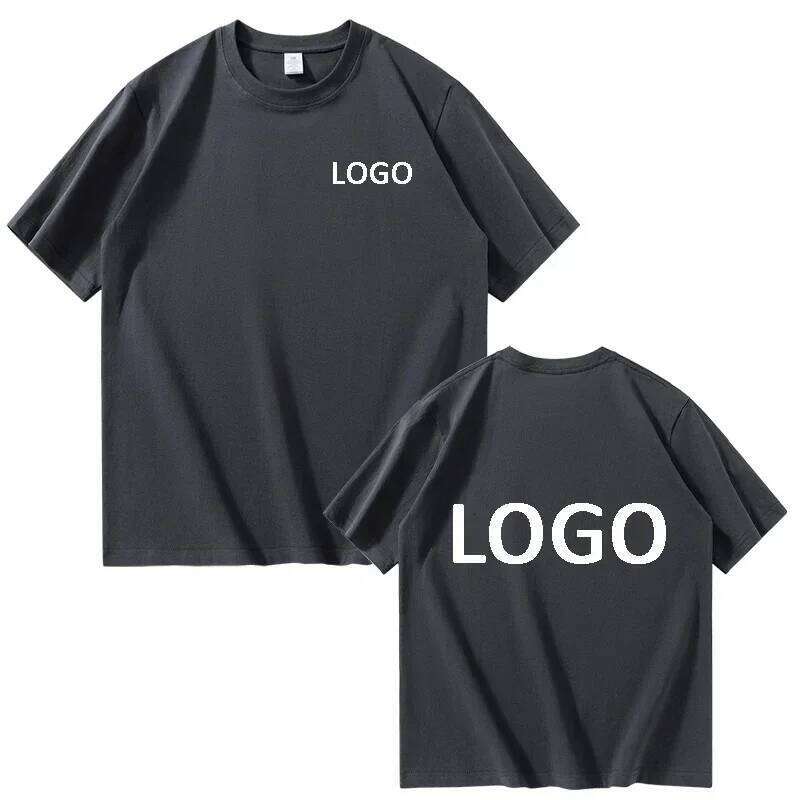 European size 100% pure cotton custom men's T-shirt front and back logo text photos, summer breathable short sleeved top2025 C260228 - view 7