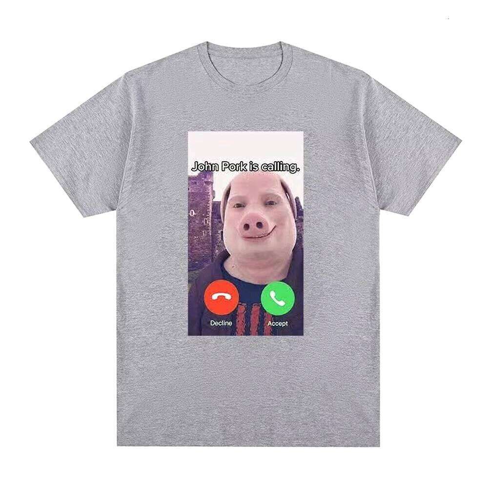 John Pork Is Calling Answer Call Phone T-Shirt Humor Funny Pig Lover Graphic Tee Top Streetwear Fashion Short Sleeve Outfit Gift C260228 - view 4