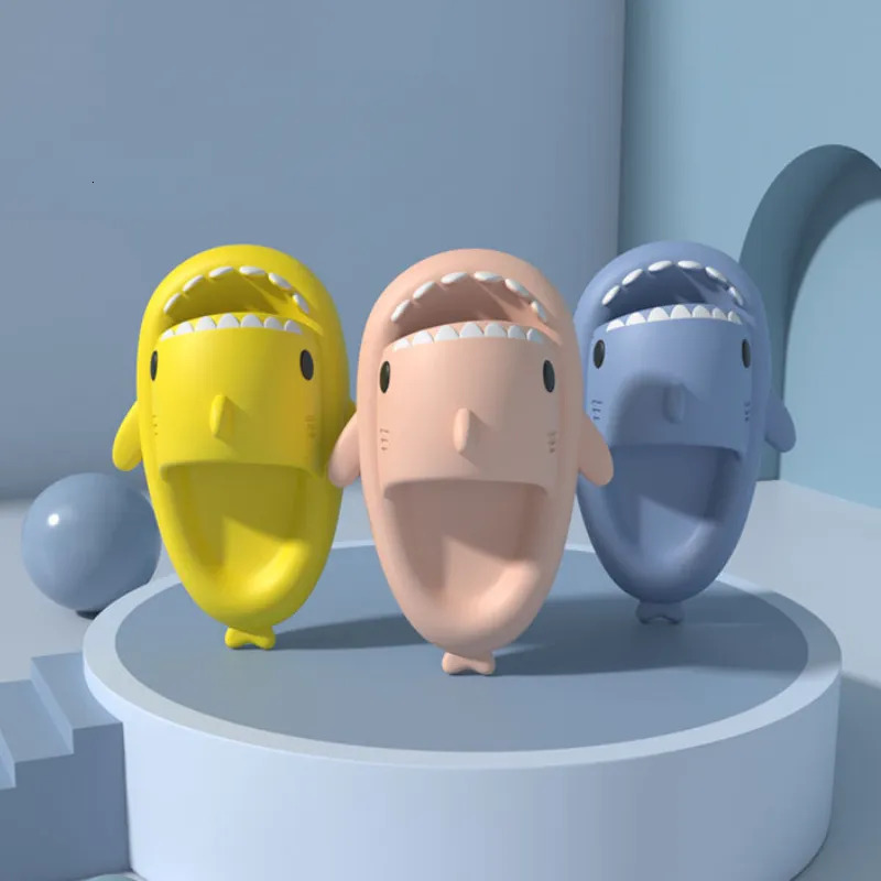 Men Shark Slippers Boy Bathroom Non-Slip Flat Sandals Kids Cute Solid Color EVA Flip Flops Adults Outdoor Soft Thick Slides 02