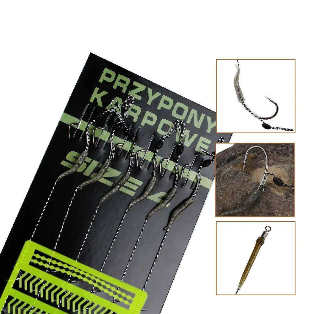 6-8PCS/Set 18.5cm Hook 30-60LB 2/4/6/8# Leader Barbed Europe Feeder Group Hooks Carp Fishing Tackle Z260228