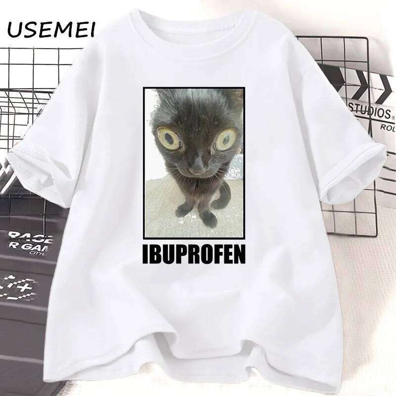 Funny Cat Ibuprofen Graphic T Shirts Men Women Cotton Tee Clothing Creativity Short Sleeve Fashion Casual Loose Tops Streetwear C260228 - view 5