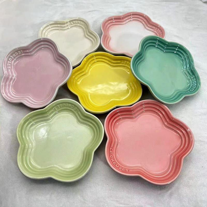 French Home Ceramic Underglaze Colored Small Plum Blossom Plate Handmade Flower Shaped Side Dish Decorative Dessert Tray 241217