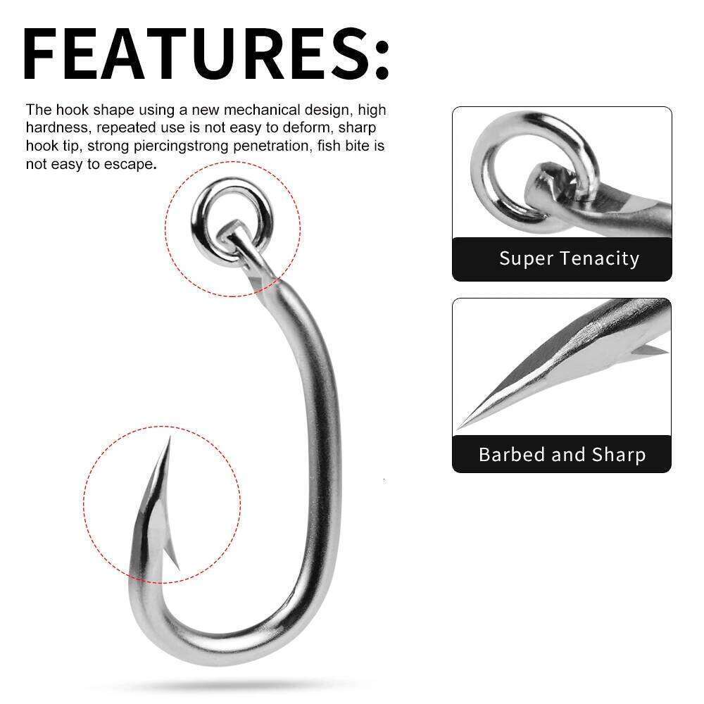 PROBEROS 5PCS Stainless Steel Fishing Hook, 99-209LB Max Tension, Suitable for Tuna, Marlin, Sailfish, Swordfish Z260228
