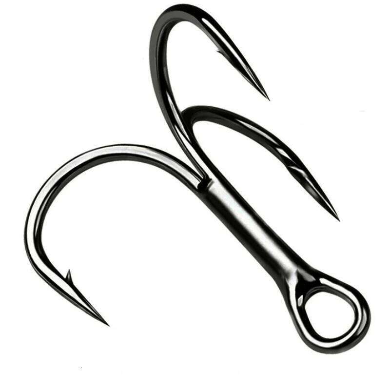 10Pcs/lot 2# 4# 6# 8# 10# 1/0 2/0 3/0 4/0 5/0 Black Hook High Carbon Steel Treble Overturned Hooks Fishing Tackle Z260228