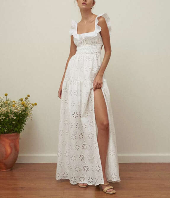 2026 summer fashion brand sexy strapless backless high seam cotton embroidered hollow vacation style long skirt