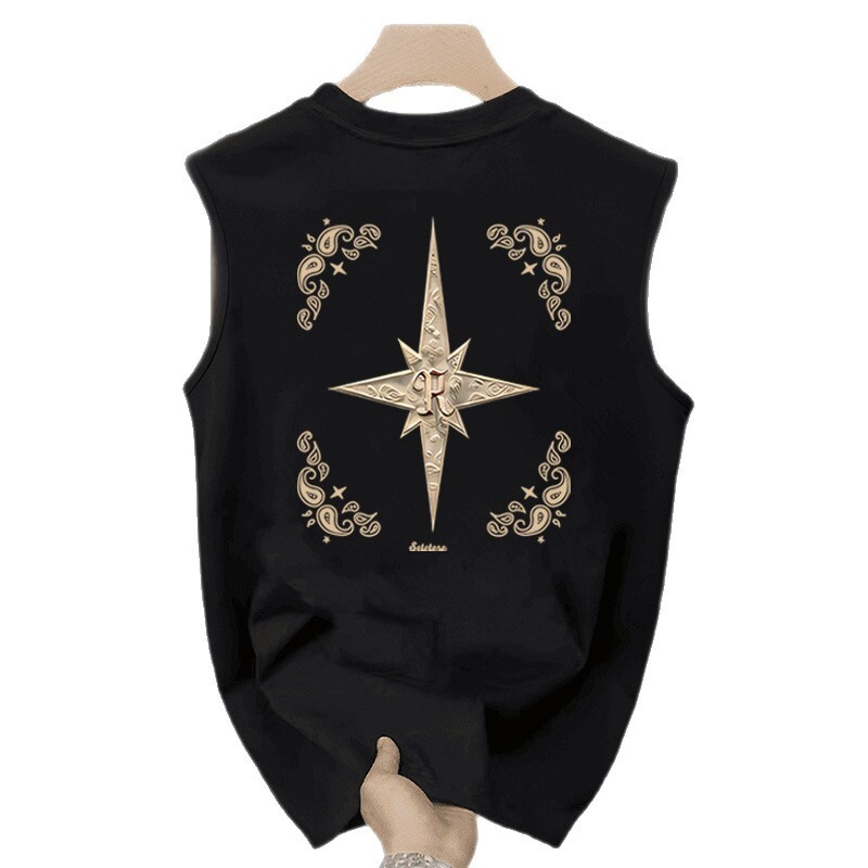 Luxury Brand Designer Clothes 100% Cotton Sports Tank Top Sleeveless T-Shirt Vest Men Summer Trendy Brand Niche High Street American Style Loose Versa