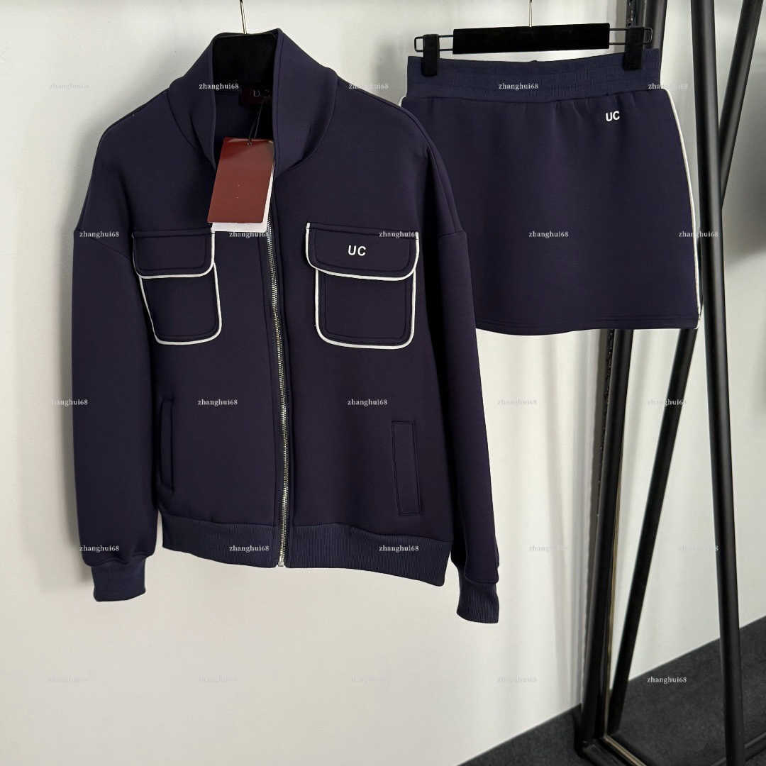 Fashion stand collar women suit Spring lady coat women designer clothes long sleeved zipper jacket+short skirt A783X16N214