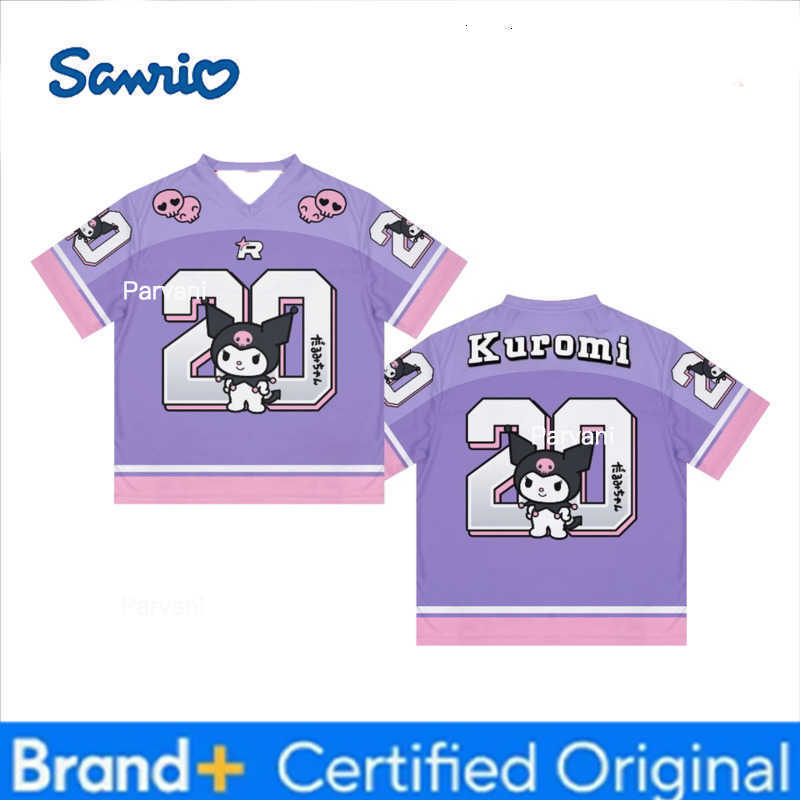 Sanrio Hello Kitty V-neck T-shirt Y2K American Fashion Cool Casual Sportswear Mens and Womens Loose and Comfortable Top H260228