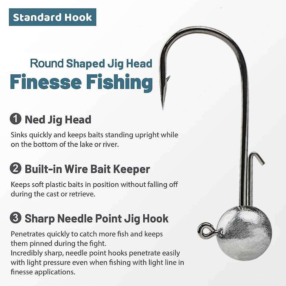 FishTrip 5~10pcs Ned Heads Fishing Hook 2g~17g Soft Lures Worm Hooks Weedless Jig Head for Freshwater & Saltwater Z260228