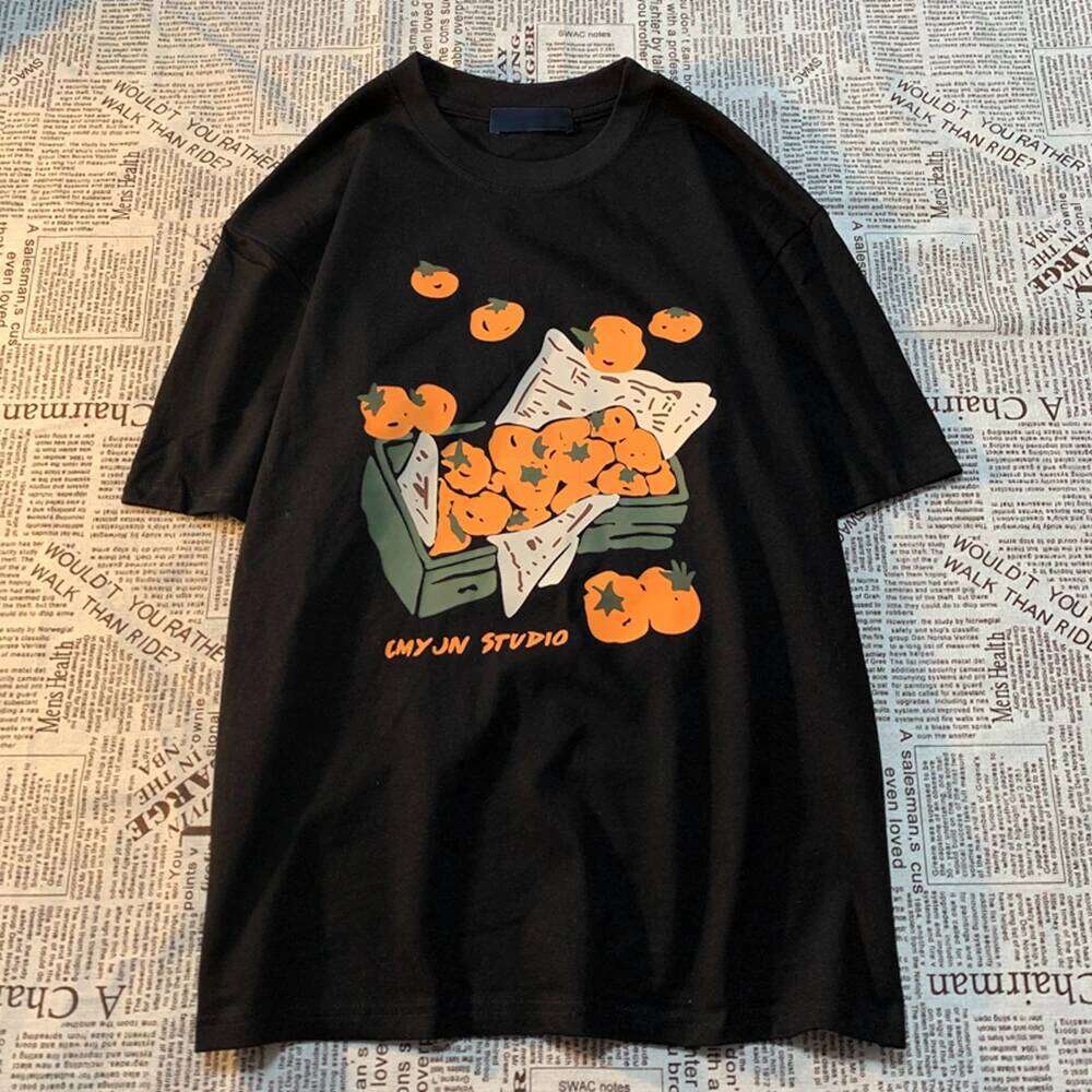 Box Of Orange American Retro Fun Print Men Women Tees Loose And Versatile BF Pure Cotton Couple Short Sleeve T-shirt C260228 - view 6