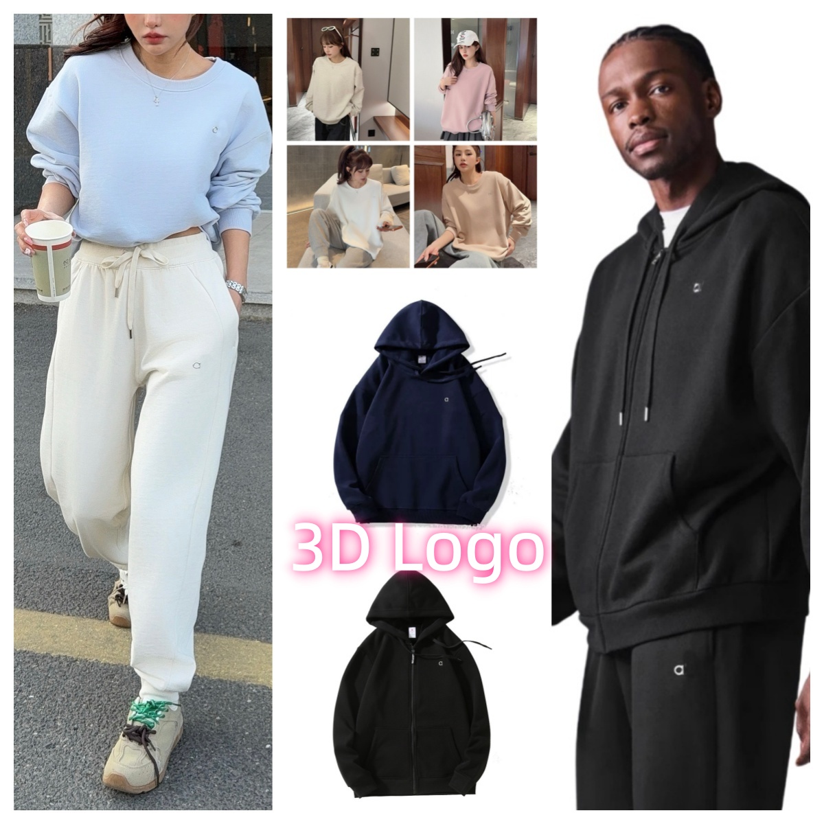 Hot sale Women Yoga Casual sports hoodie sets Oversized Sweatshirts 3D Logo Long Sleeve set short sleeves Crop Top Fitness Workout Neck Blouse Gym men Sweatshirts