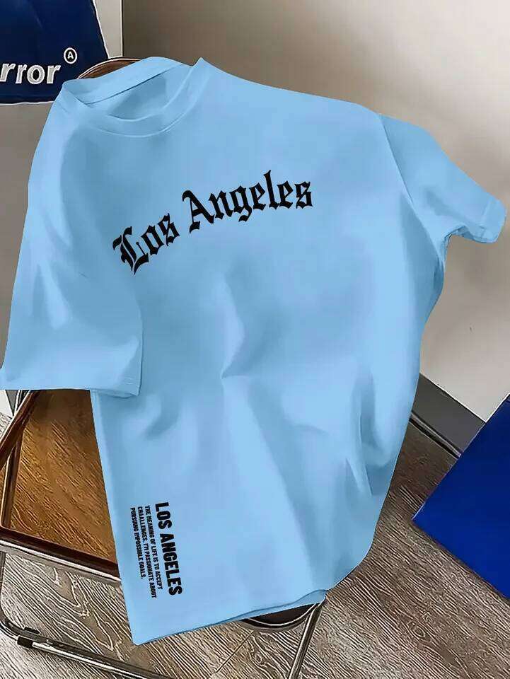 Men's Summer 100% Cotton Fashion Los Angeles Letter Printed Loose Large Casual Comfortable Round Neck Short Sleeve T-shirt Top C260228 - view 6
