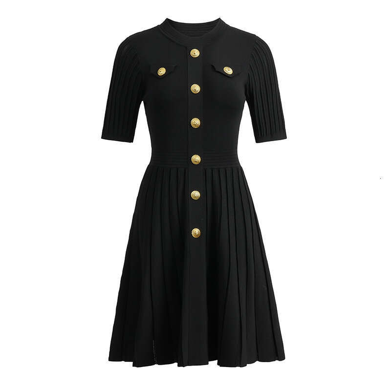 2026 summer designer style French social a1 pocket knit petite hem slim fit dress for women