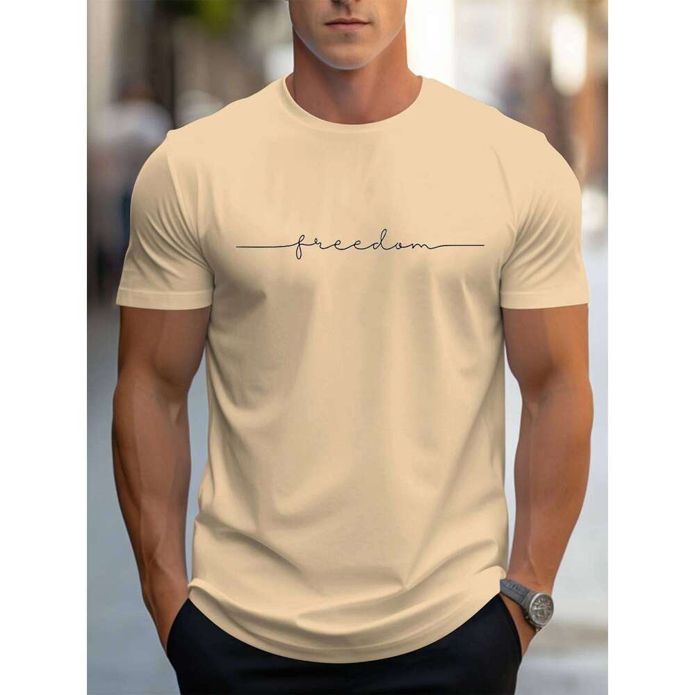 Men's 100% cotton summer fashionable casual loose plus size freedom graphic printed sports round neck short sleeved T-shirt top C260228 - view 6
