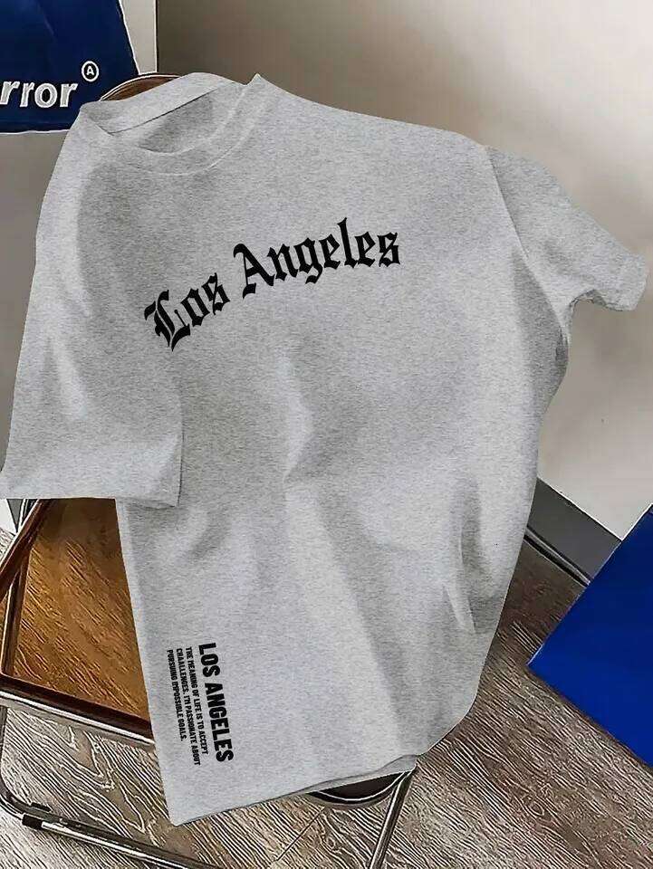 Men's Summer 100% Cotton Fashion Los Angeles Letter Printed Loose Large Casual Comfortable Round Neck Short Sleeve T-shirt Top C260228 - view 4