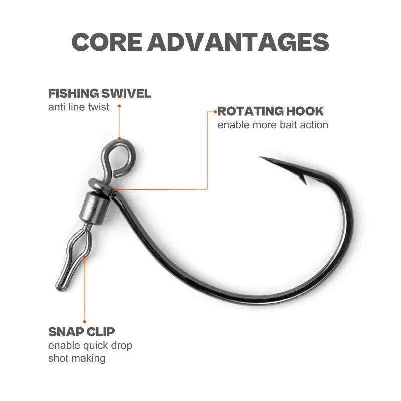 30PCS Swivel Drop Shot Hooks - Quick-Clip Design, Easy Dropshot Rigging for Bass Fishing 2# 1# 1/0 2/0 3/0 4/0 Z260228