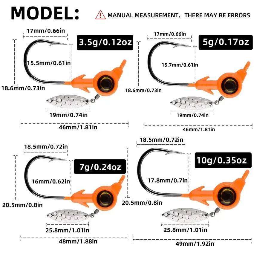 5pcs Head 3.5g 5g 7g 10g Hook Rotating Sequins Jig Lure Metal Spoons Hard Baits For Soft Worm Fishing Tackle Z260228