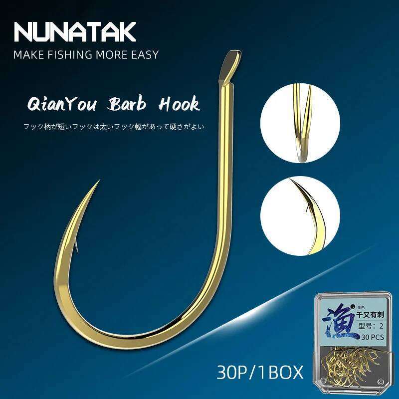 NUNATAK NEW QianYou Sharp Barbed Gold Rock Fishing 30P/1Box 16 Sizes Antirust SEA Black Sea-Bream Fish Hook Z260228