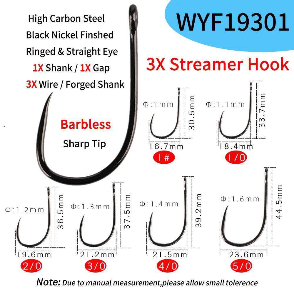 Elllv 20pcs 1# - 5/0 Barbless Saltwater Streamer Fly High Carbon Steel Black Nickel Non-barbed Big Game Fishing Hook Z260228