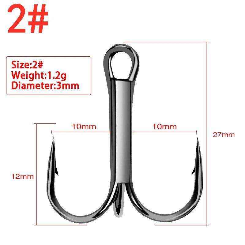 10pc/Lot High Carbon Steel Treble Hooks 2/4/6/8/10/12# Fishing Tackle Black/Brown/White Fish Hook Z260228