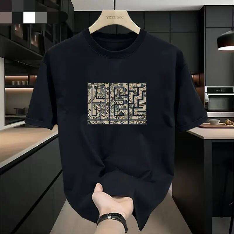Summer New Short Round Neck Loose Casual Top Men's Half Sleeve Maze Printed Pure Cotton T-shirt Tee C260228 - view 3