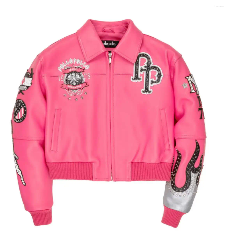 Men's Jackets High-quality PP Authentic Women's Black Blue Pink Genuine Leather Embroidered Diamond Short Jacket