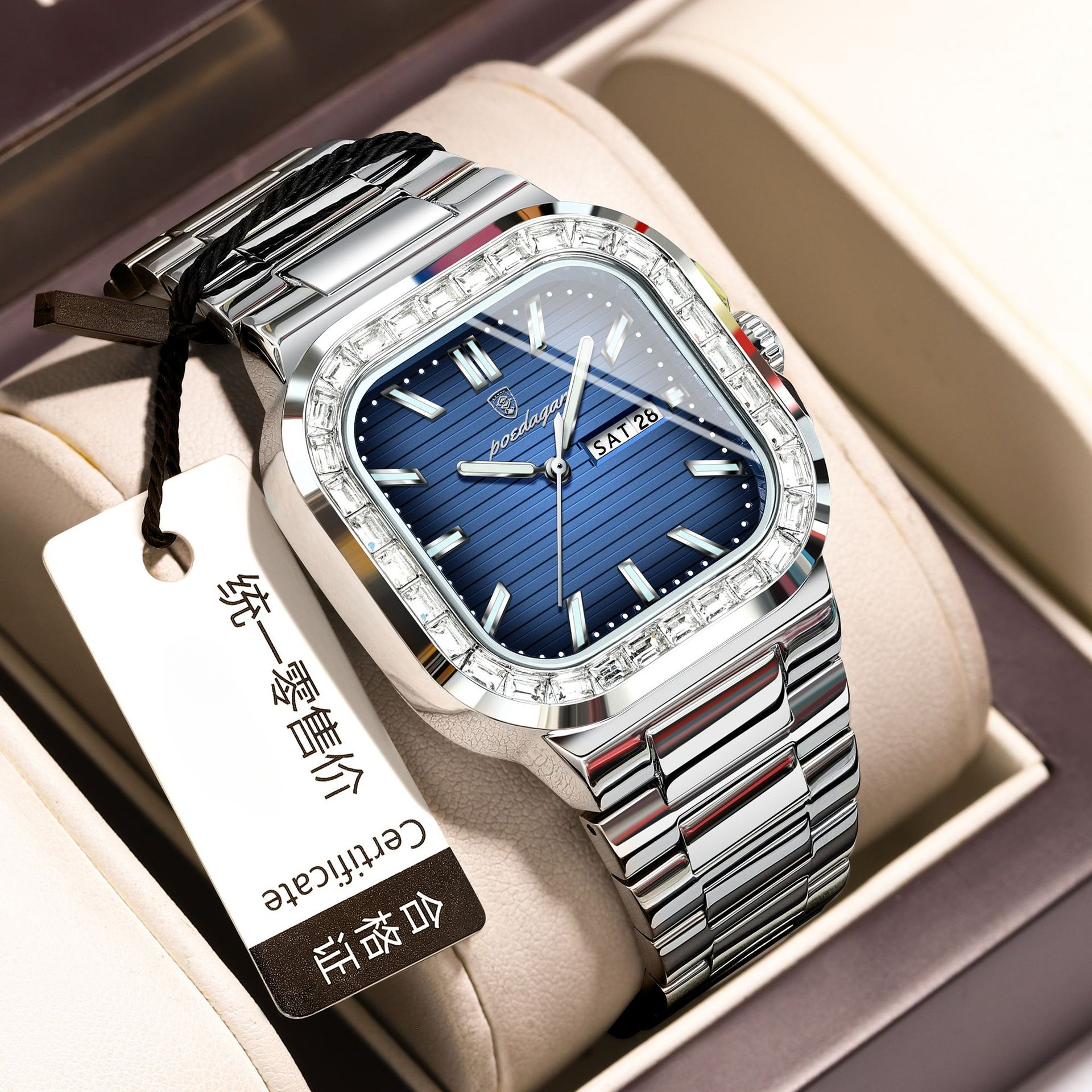 Swiss Designer Watch Brand Diamond Inlaid Men's Watch New Luxury Watch Dual Calendar Fashion Quartz Watch Steel Strap