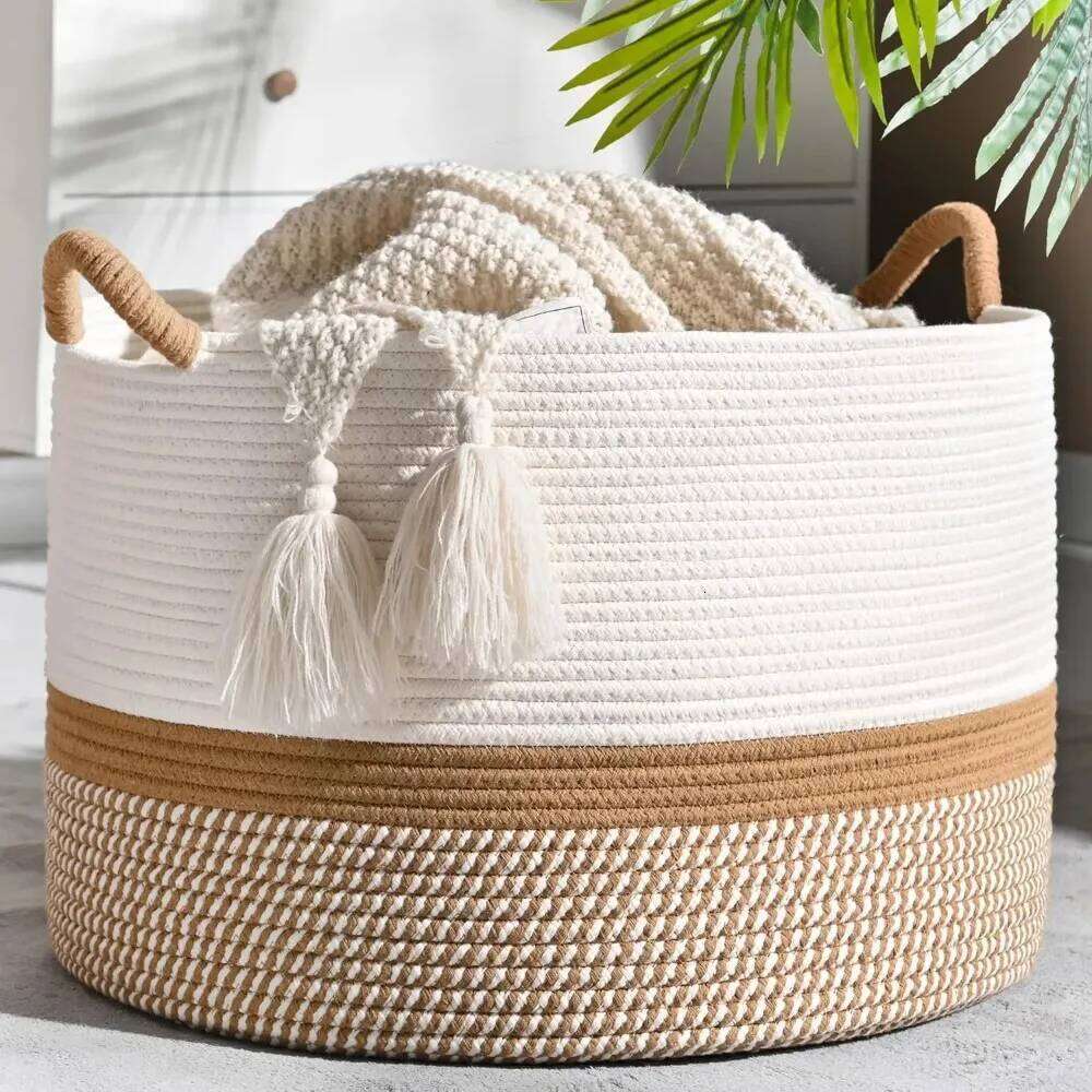Large Basket,Woven Baskets storage Baby Hamper, Cotton Rope Blanket Basket for Living Room, Laundry 26Y0228