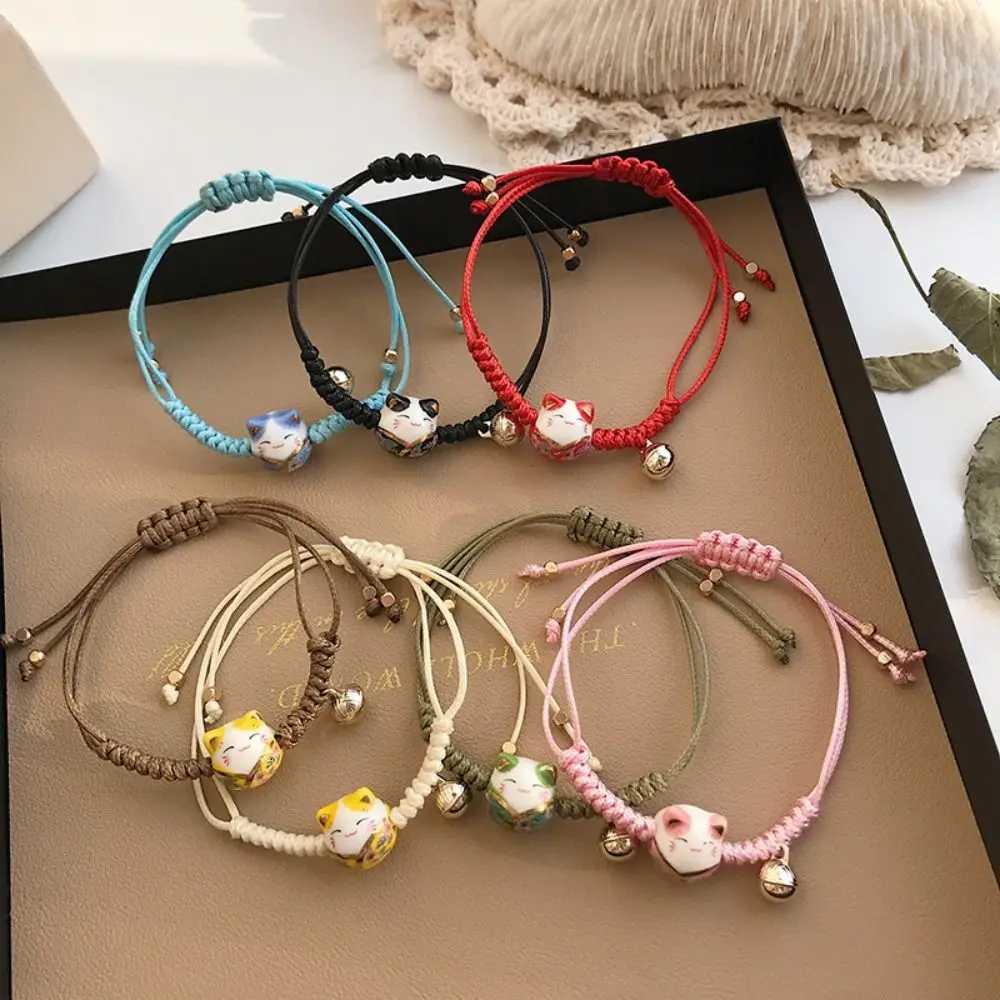 Cat Pendant Gifts Cute Handmade Lovers Red Braided Rope Chinese Style Jewelry Maneki Neko Bracelet Women Hand Ring H260228