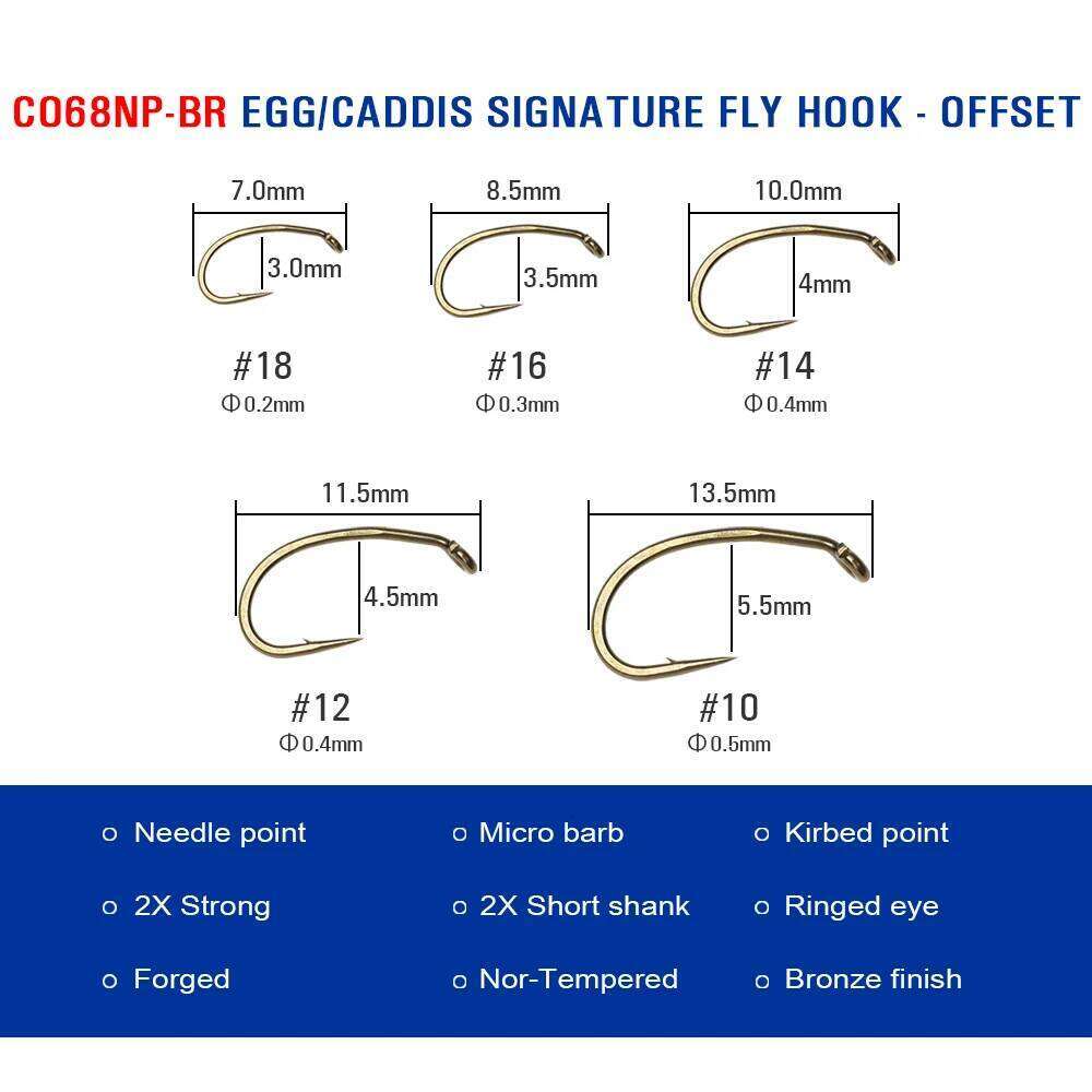 Mustad 30pcs Barbed Fly Fishing Tying Bronze Color Caddis/Eggs/Nymph/Streamer/Dry/Wet Hook for Trout Salmon Steelhead Bass Z260228