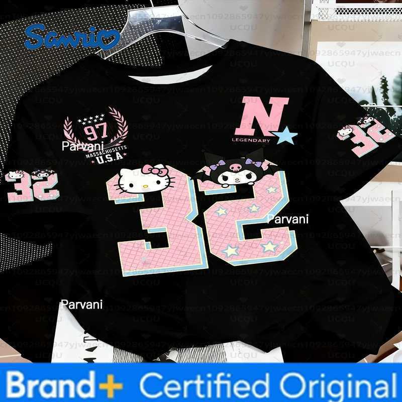 Sanrio Summer Womens Girls Casual Hello Kitty Kuromi My Melody Print Kid Cute T-Shirt Round Neck Tee Outdoor Sport Mens T-shirt H260228