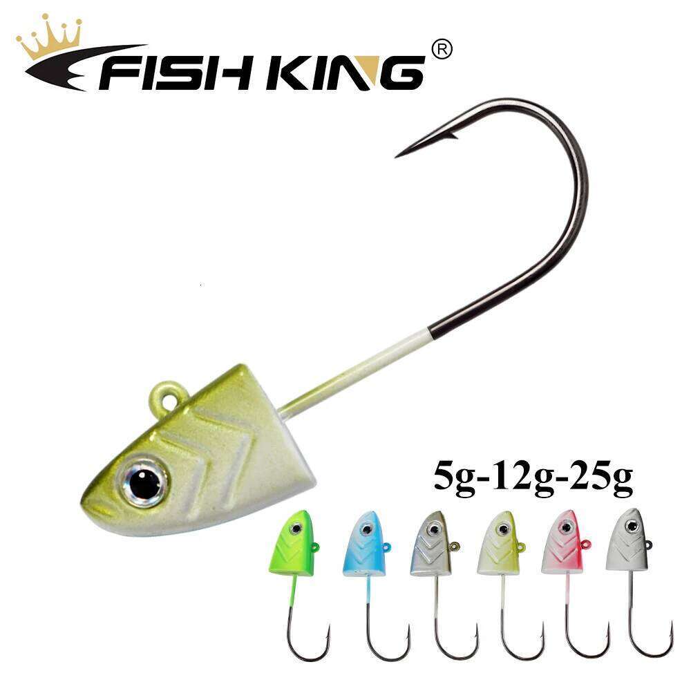FISH KING 1pack Minnow Jig Head Hooks 5g 12g 25g Soft Lure Hook Jigging Artificial Silicone Bait Fishing Tackle Z260228