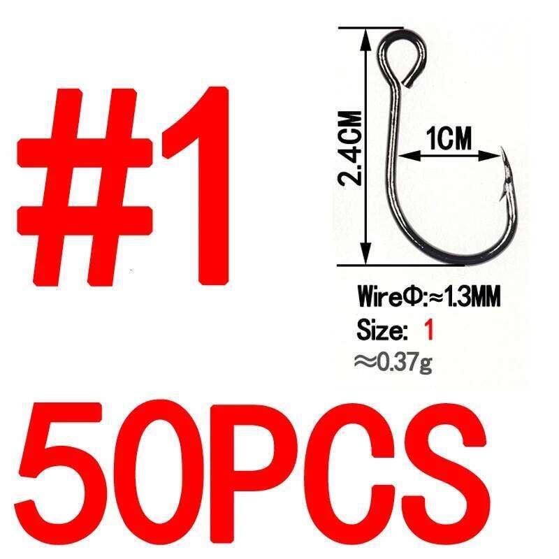 Bimoo 50pcs for Fishing Spare Single Fish Lure Hooks Inline Hook Big Eye Size1 2 4 6 8 High Carbon Steel Z260228
