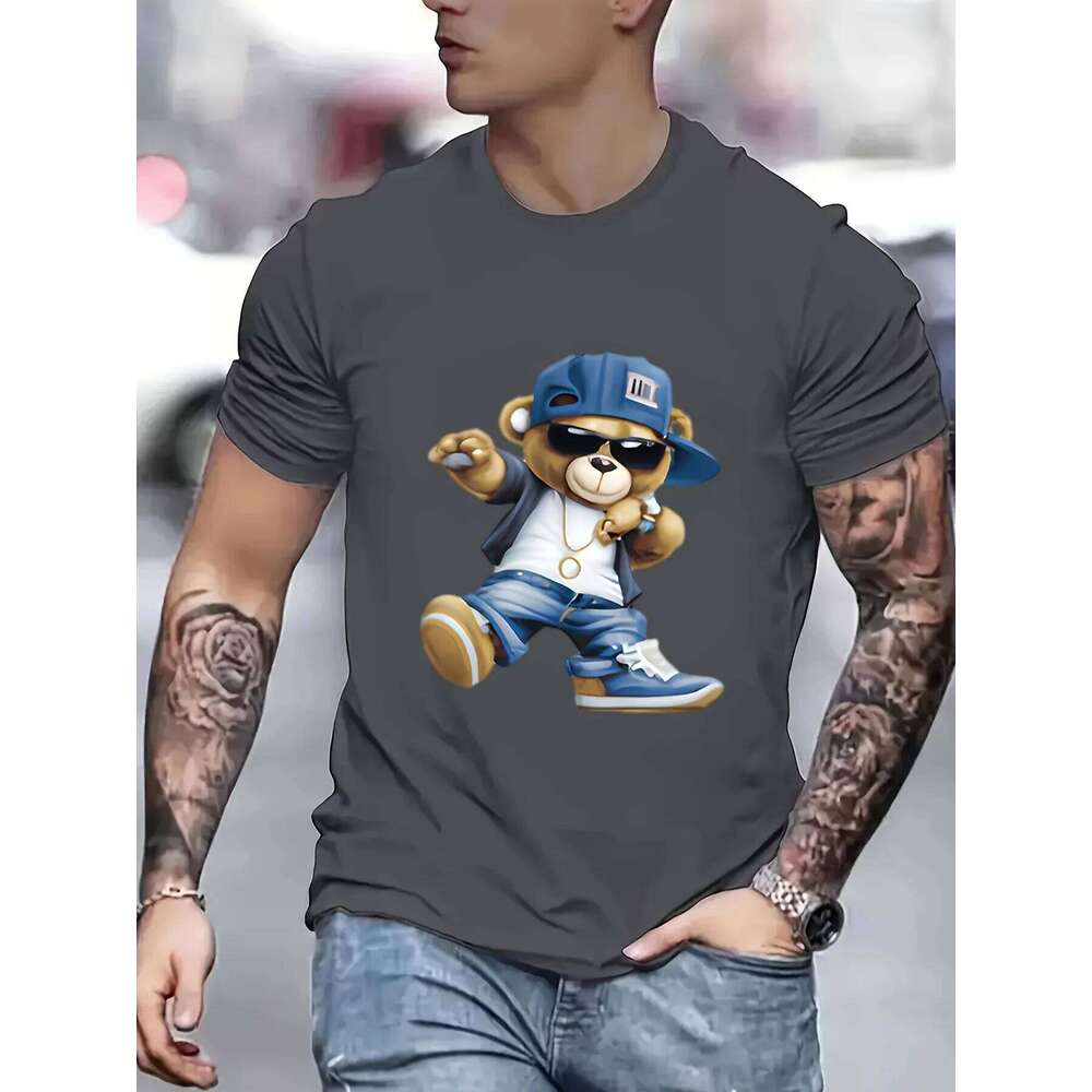 Men's Summer 100 Cotton Fashionable Casual Sports Loose Large Cartoon Cool Bear Pattern Printed Round Neck Short Sleeve T-shirt C260228 - view 7