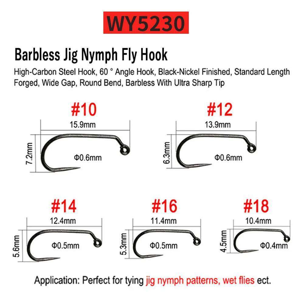 Vtwins 50 Classic Barb Barbless Fishing Dry Wet Jig Shrimps Nymph Caddis Streamer Fly Tying Hook #2-#2/0 Z260228