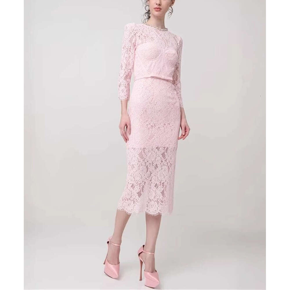 2026 Autumn a2 Designer Lightweight Luxury Elegant Social Style Beaded Collar Lace Slimming Dress