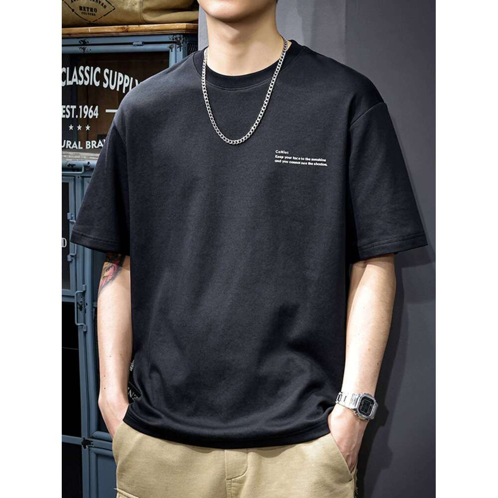Men's 100% pure cotton summer loose size simple letter printed casual and comfortable round neck short sleeved T-shirt top C260228 - view 4