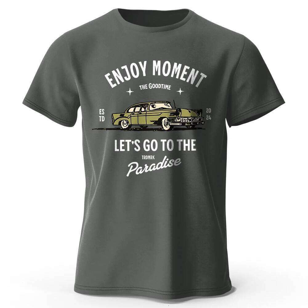 Men's Enjoy Moment Printed T-Shirt 100% Cotton Oversized Minimalist Graphic Tees for Women Summer Tops Zen Streetwear C260228 - view 4