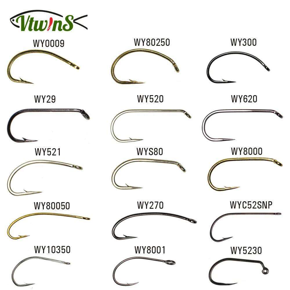 Vtwins 50 Classic Barb Barbless Fishing Dry Wet Jig Shrimps Nymph Caddis Streamer Fly Tying Hook #2-#2/0 Z260228