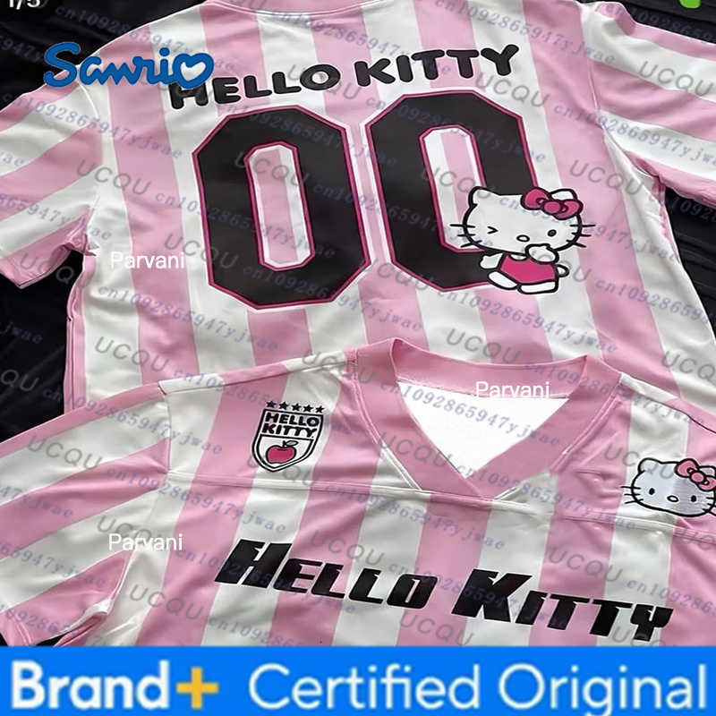 Sanrio Special Edition Hello Kitty Sportswear Womens V-neck Football Jersey Loose Casual Lightweight Breathable Streetwear Kids Tshirt H260228