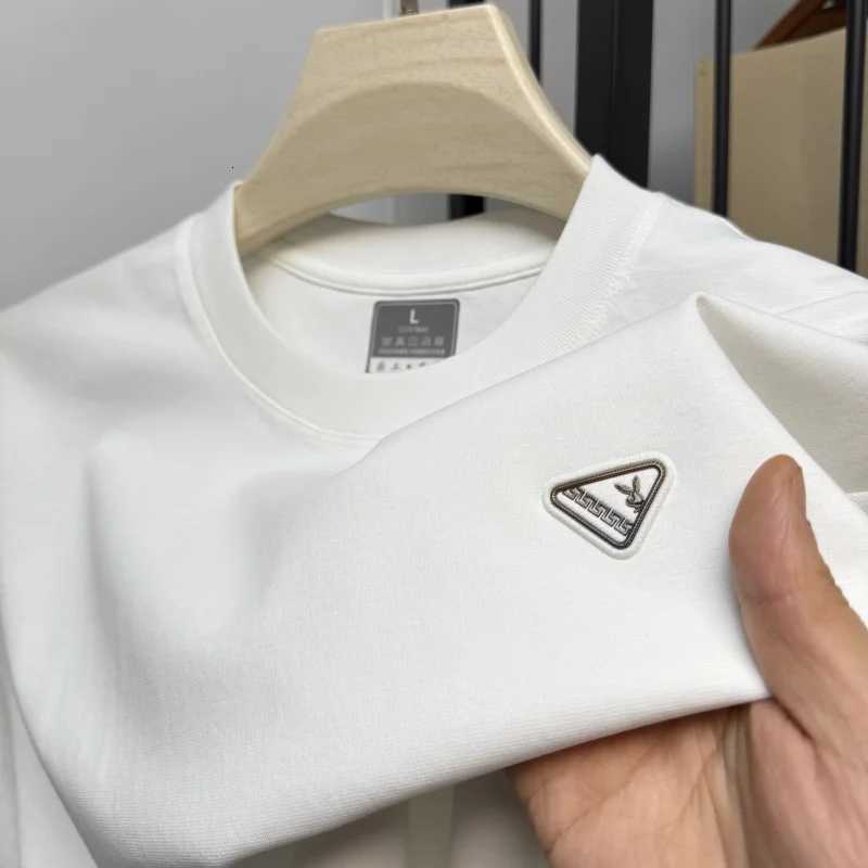 Men's Summer Casual T-Shirt Fashion Luxury Brand Cotton Soft Comfortable Simple Triangle Badge Round Neck Short Sleeve TopT260228