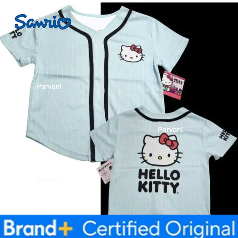 Sanrio Hello Kitty White Baseball Jersey Short Sleeve Casual Top Adults Cute 2026 New Style Adult and Childrens T-shirt H260228